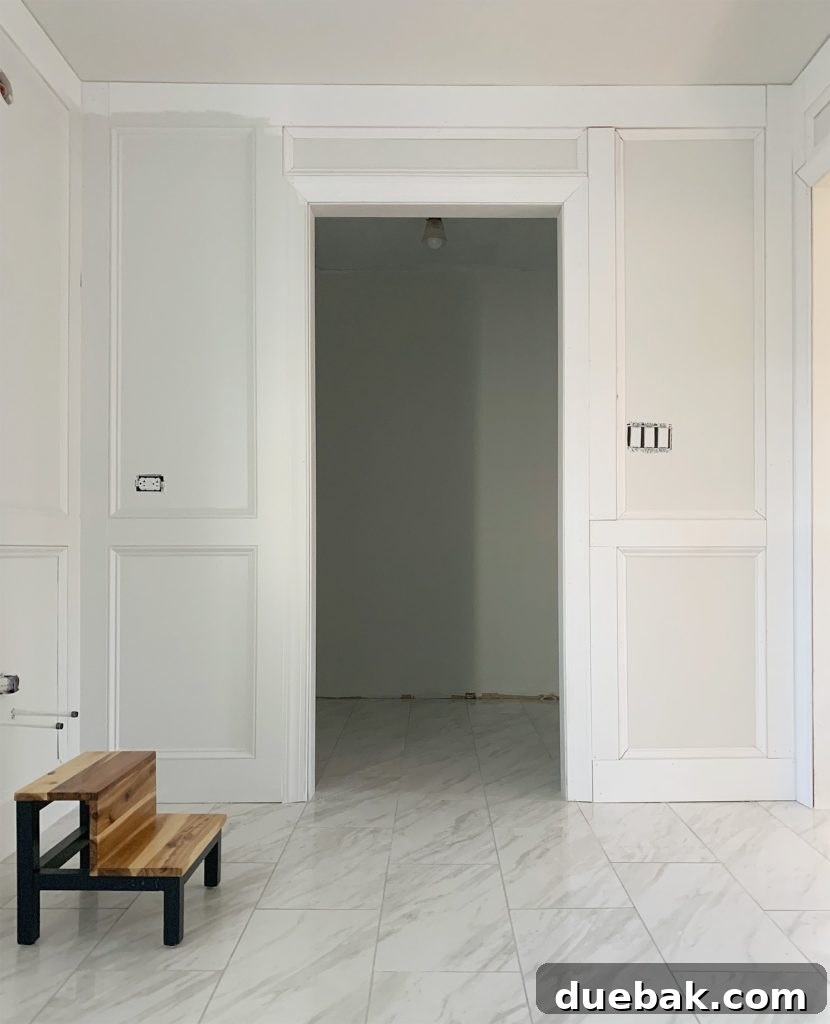 Elevate Your Walls with Decorative Molding 13 Half Completed Wall Molding Treatment in Bathroom Before Final Touches