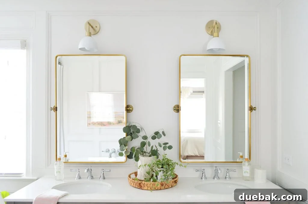 Elevate Your Walls with Decorative Molding 14 Brass Mirrors Over Vanity with Decorative Wall Molding Treatment Frame in Bathroom