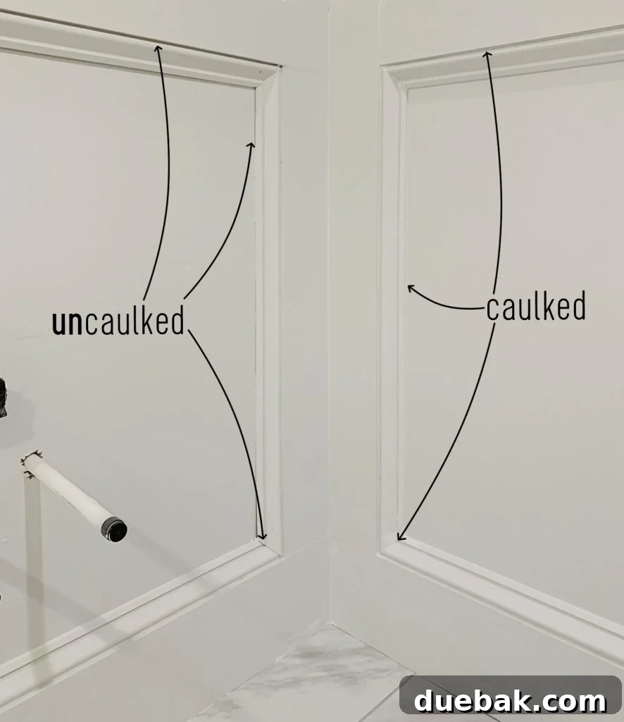 Elevate Your Walls with Decorative Molding 16 Comparison of Decorative Wall Molding: Caulked and Uncaulked Portions
