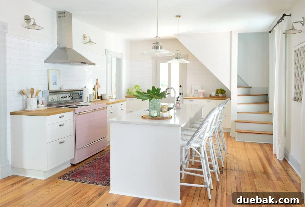 View of the back wall cabinetry in the beach house kitchen