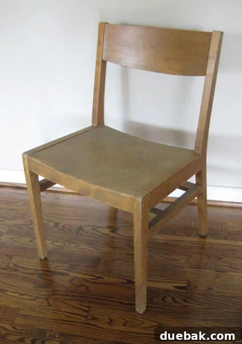 Before & After: A vintage wooden accent chair from a thrift store, awaiting its vibrant transformation