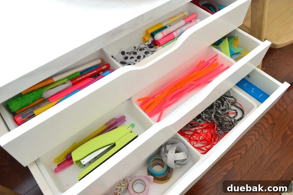 Kids Art Desk Drawers Organized In Ikea Alex Drawers With Plastic Dividers