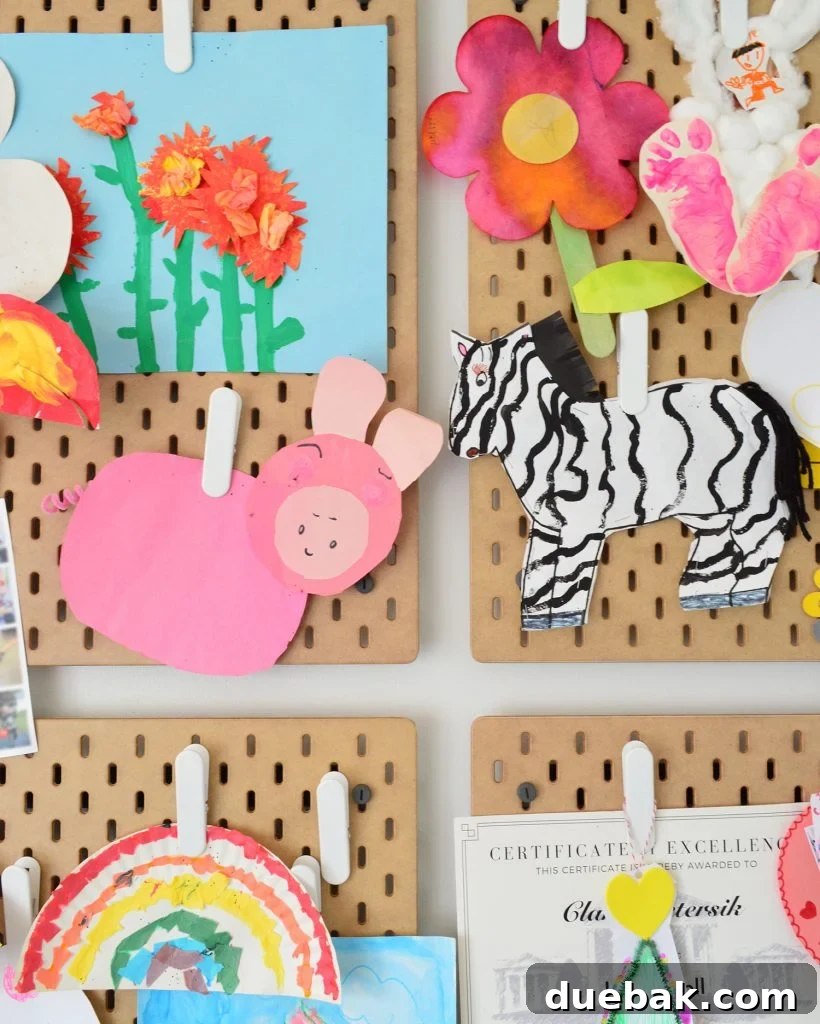 Kids Artwork Clipped Up To Ikea Skadis Corkboard Organizer Display