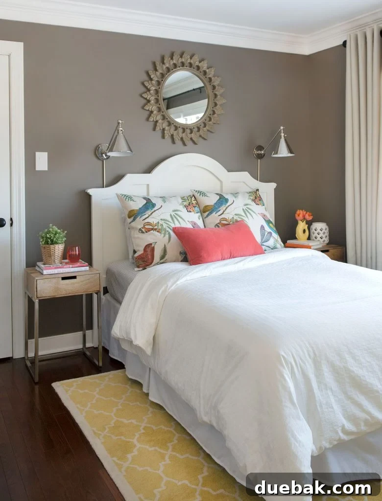 Room When Used As Guest Room With Sparrow Brown Walls And White Queen Bed