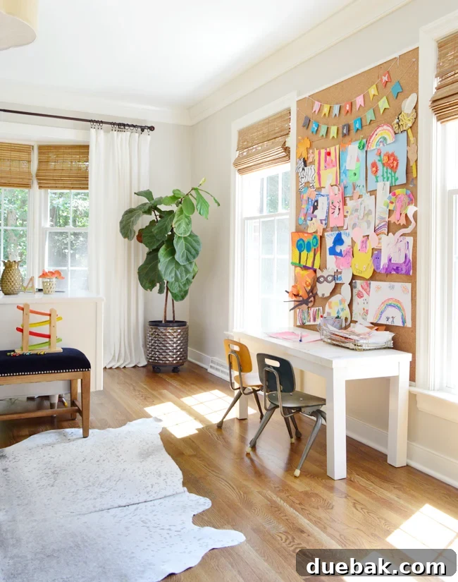 Downstairs Art Desk In Front Of Small Wall In Grown Up Office With Corkboard DIY Wall