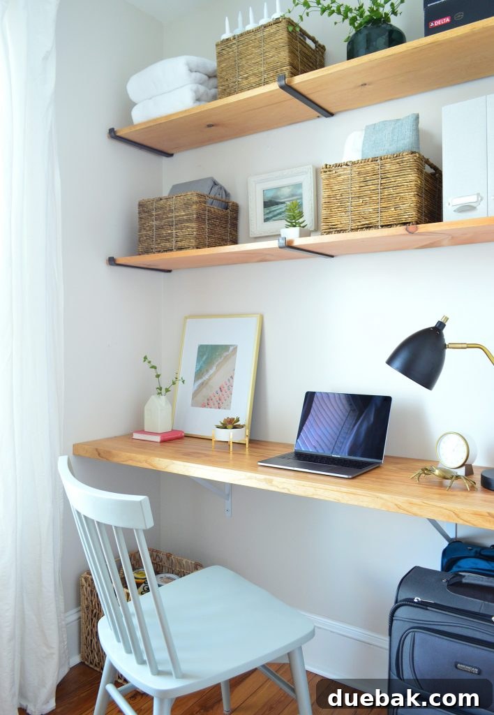 Our Florida Renovation Kicks Off With A Watery Welcome 4 Small, built-in office nook with a desk and shelving, illustrating efficient use of space for a home office