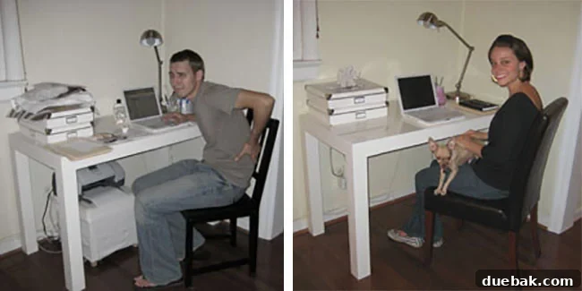 Our Florida Renovation Kicks Off With A Watery Welcome 5 Before and after photos showing an outdated office chair replaced with a more modern, comfortable one