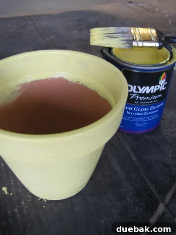 img_2788 adding yellow paint to terra cotta pot