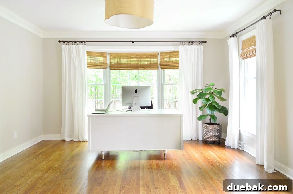 Empty home office after moving, showing only built-in elements and fixtures that remain with the Richmond house for new owners.
