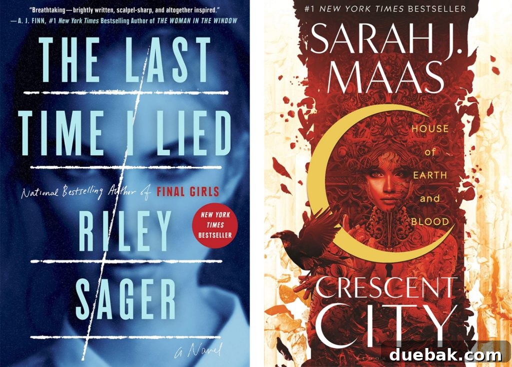 The Seer at Our Doorstep 5 Book covers for 'The Last Time I Lied' by Riley Sager and 'Crescent City' by Sarah J. Maas, representing diverse genres of our latest literary recommendations.