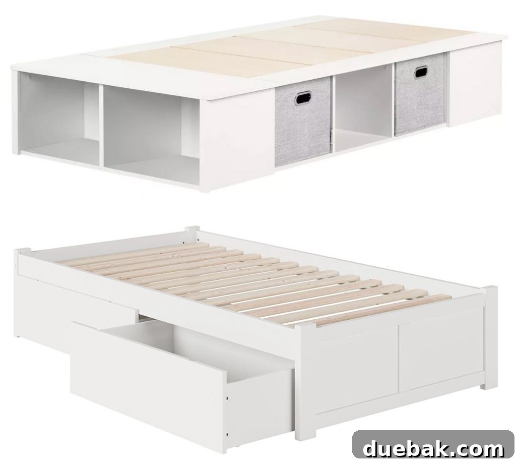 Navigating the Treacherous Tiles 3 Kids' beds, showcasing functional storage solutions including under-bed book storage and large drawers for toys.