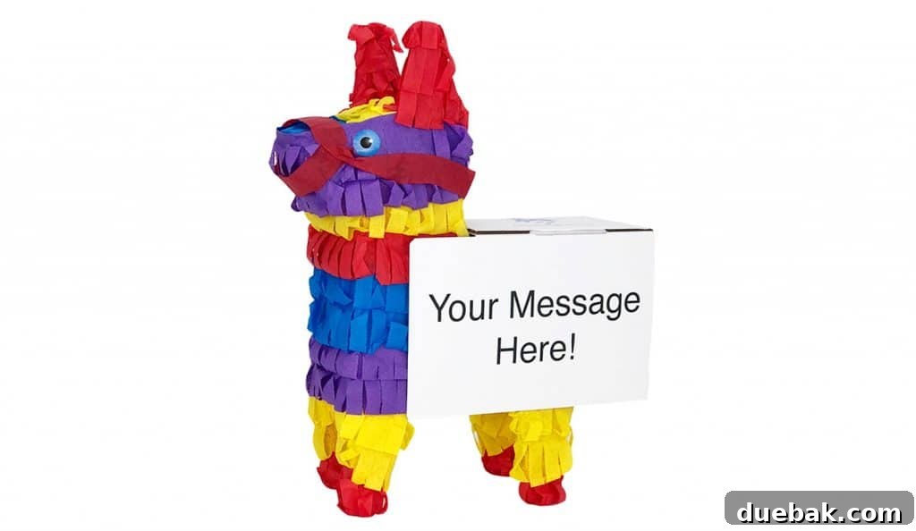 A colorful Piñatagram filled with candy, ready to be mailed as a delightful surprise.