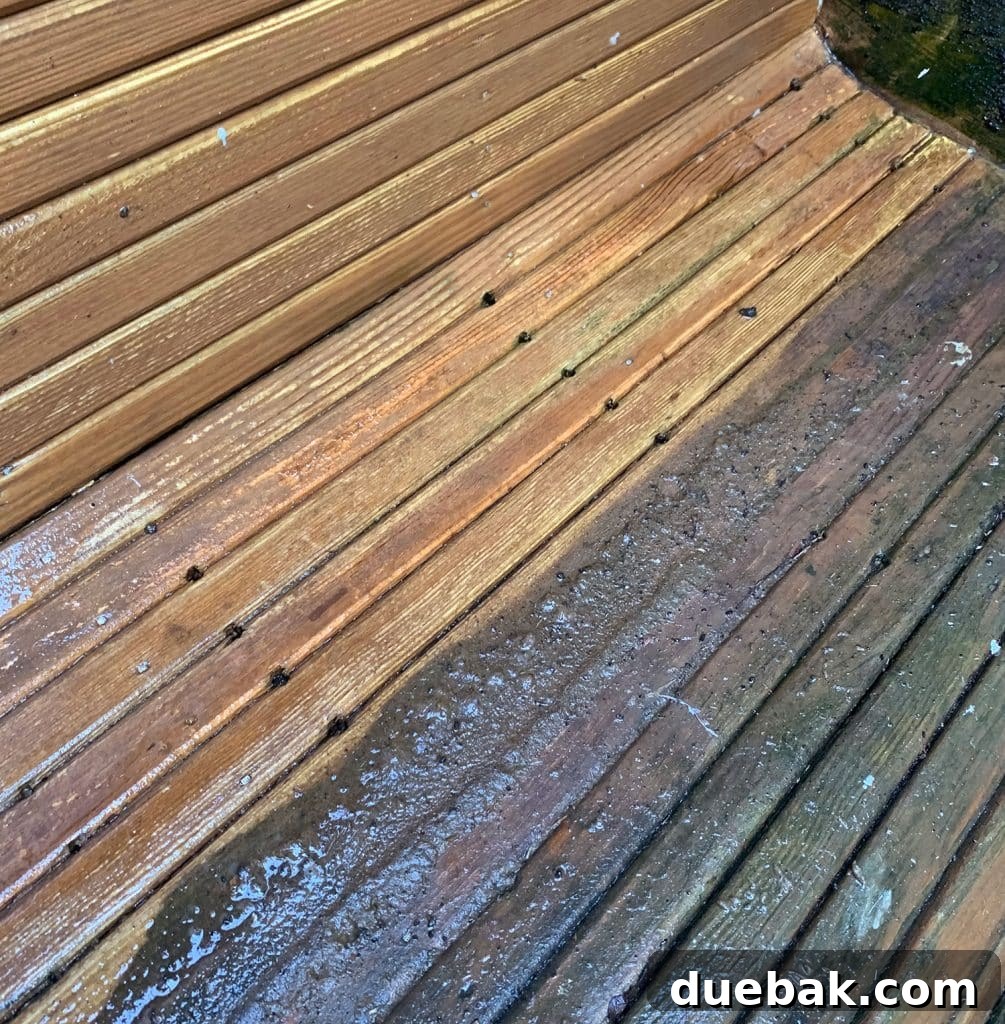 Pressure washer setup next to the dirty outdoor shower, ready for cleaning.