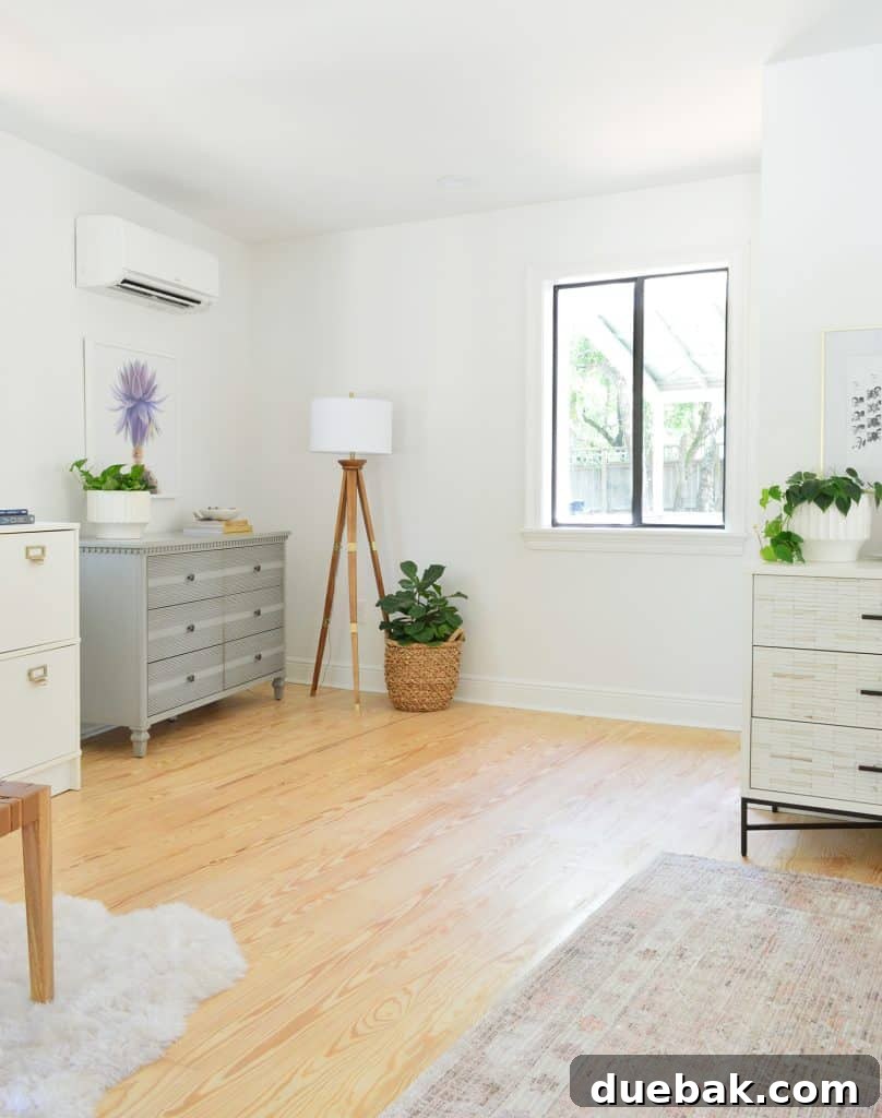 Bedroom Refresh: What's New and What's Next 20 Bedroom corner with a minisplit AC unit and an awkward, empty floor space