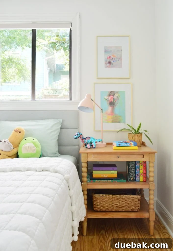 Craft Your Own Channel Tufted Headboard 18 The daughter's bed with the mattress in place, showing the seamless integration of the headboard.