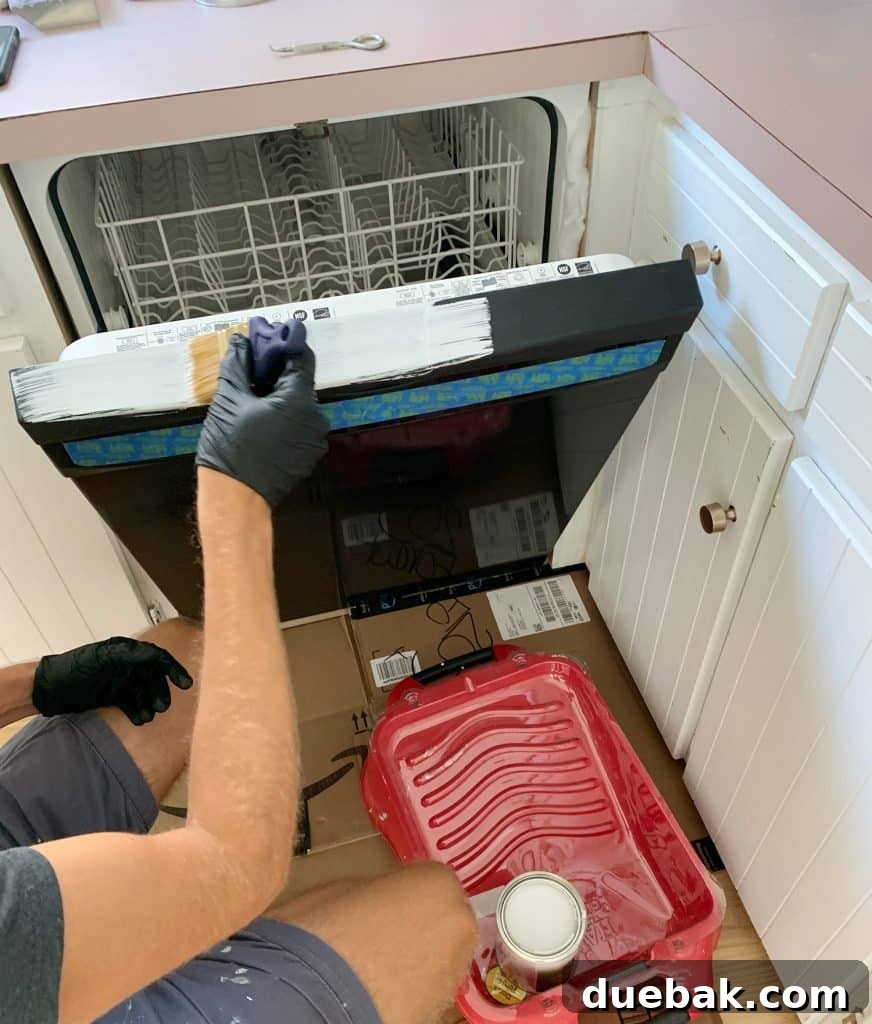 5 Speedy Kitchen Makeovers 11 Painting Black Dishwasher With White Appliance Paint