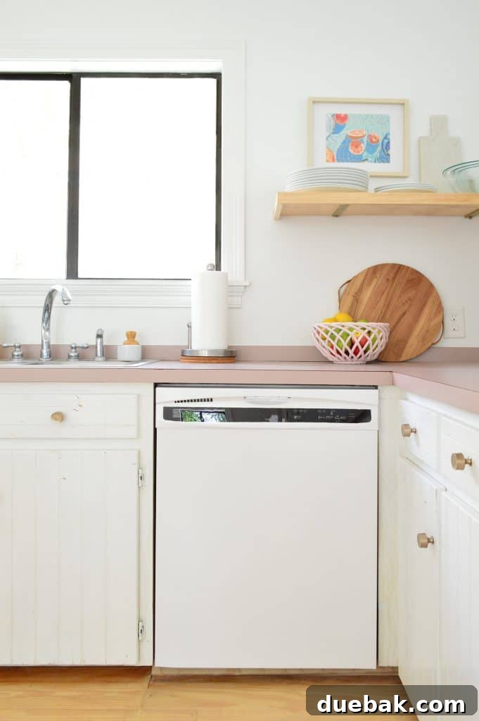 5 Speedy Kitchen Makeovers 14 After Of White Painted Dishwasher To Blend In With White Cabinets