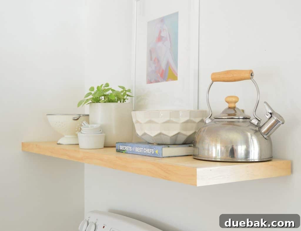 5 Speedy Kitchen Makeovers 20 Simple DIY Pine Wood Shelf Floating In Kitchen