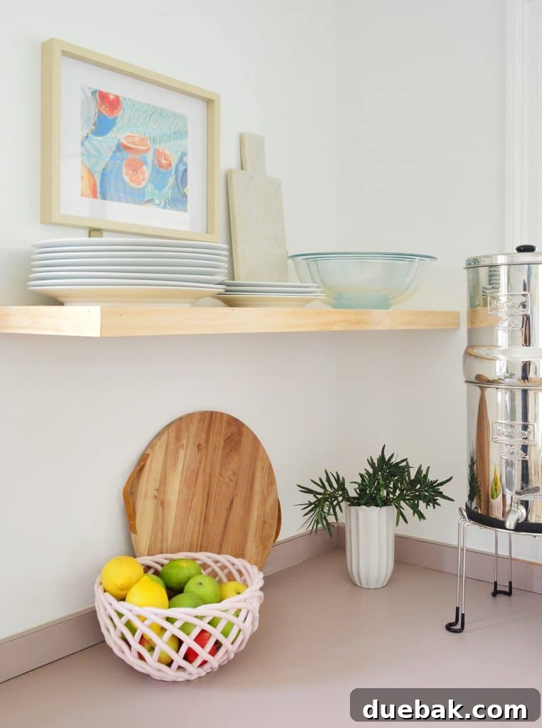5 Speedy Kitchen Makeovers 23 Simple DIY Floating Shelf In Ktichen With Plates