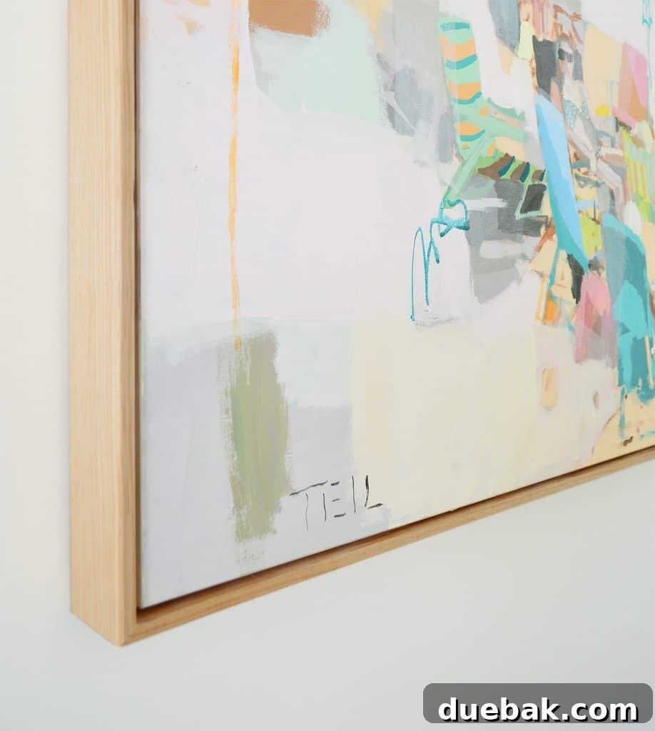 5 Speedy Kitchen Makeovers 27 DIY Pine Float Frame Around Painted Canvas Artwork