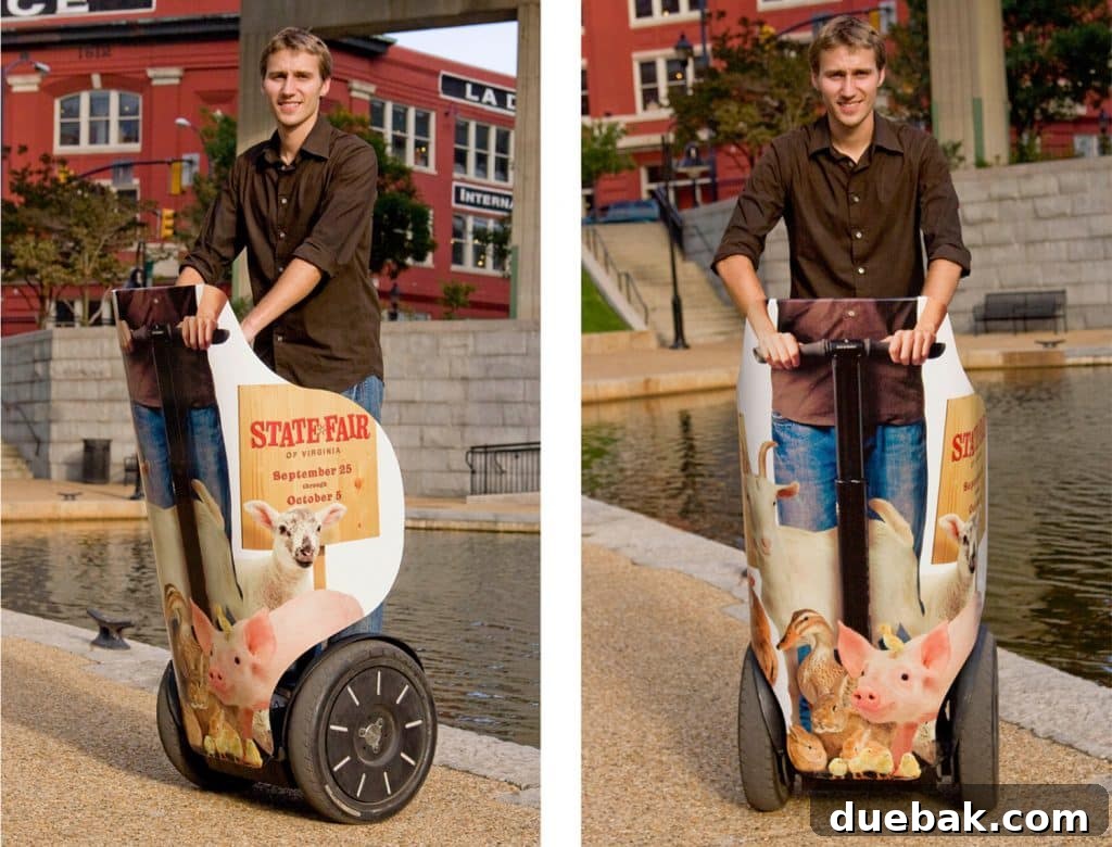 John on a Segway with advertising shields