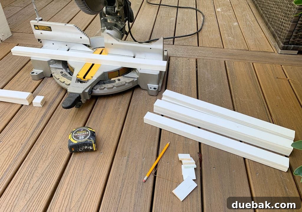 Vibrant Wood Wall Art DIY 7 Miter Saw On Deck With Cut Pieces Of White Lattice