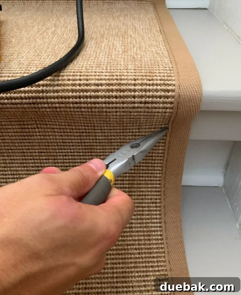 Step Up Your Style: Sisal Stair Runners 14 Needlenose Pliers Removing Staple On Sisal Stair Runner