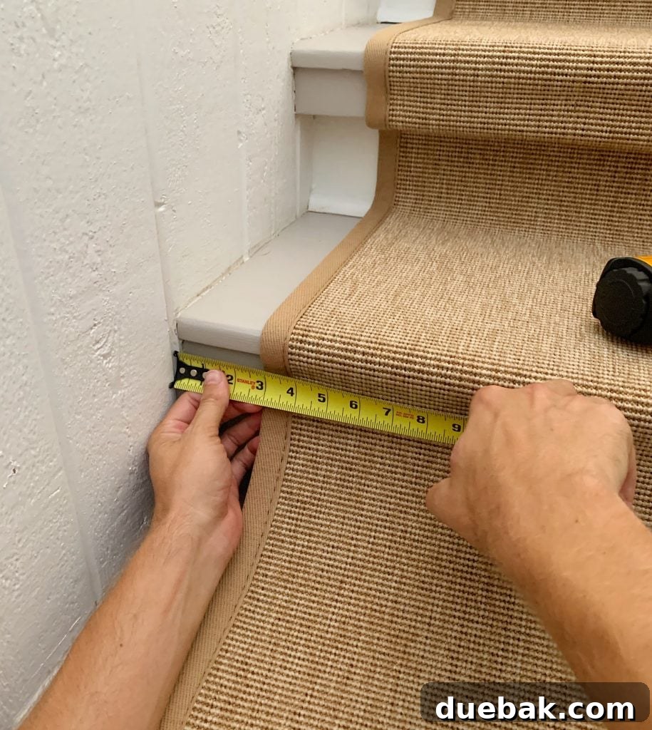 Step Up Your Style: Sisal Stair Runners 17 Measuring Tape Checking Placement Of Sisal Stair Runner