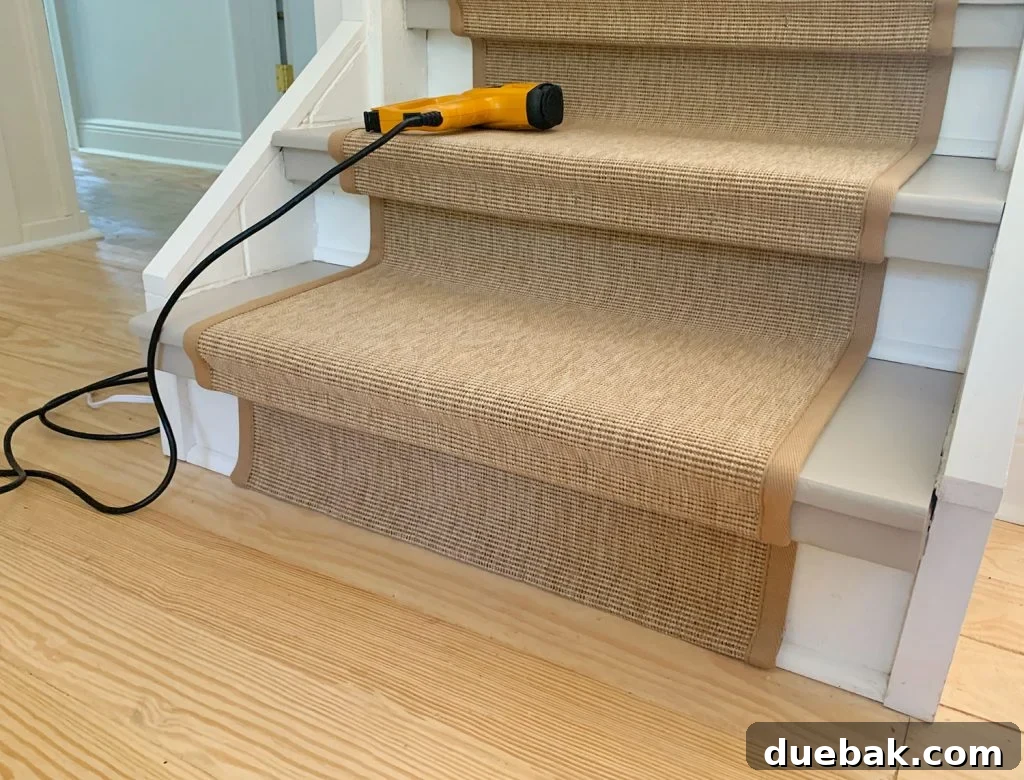 Step Up Your Style: Sisal Stair Runners 18 Bottom Step Of Staircase Showing Folded End Of Sisal Stair Runner