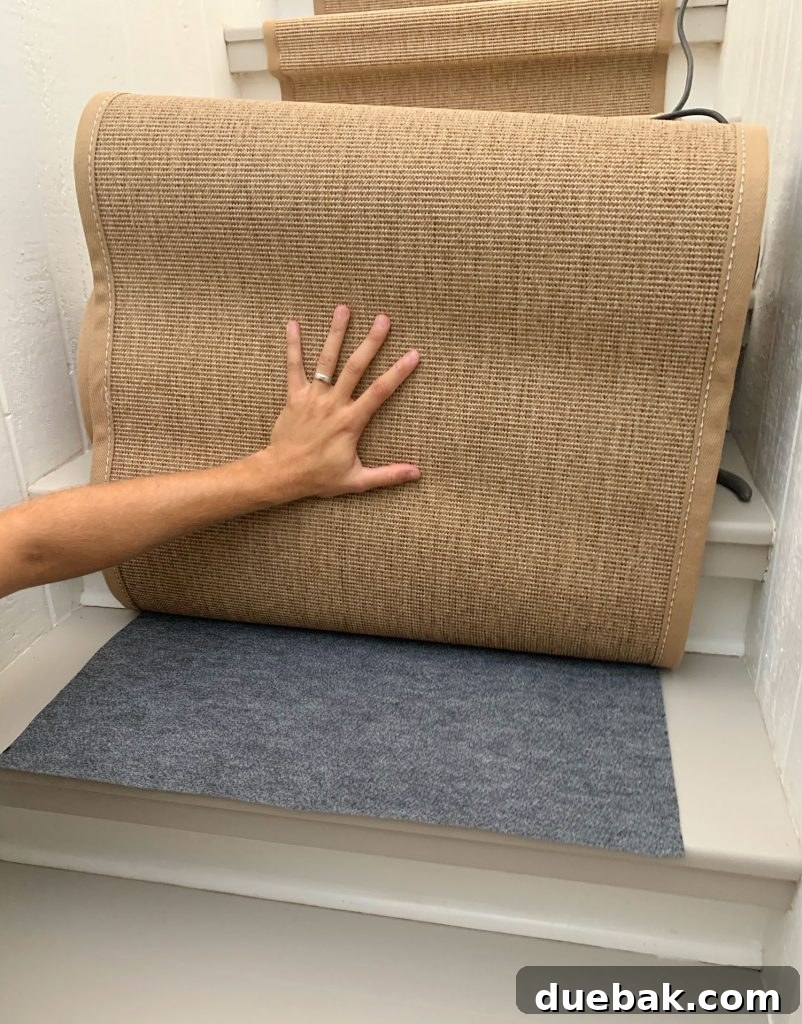 Step Up Your Style: Sisal Stair Runners 10 Cut Piece Of Foam Rug Pad Placed Under Sisal Stair Runner