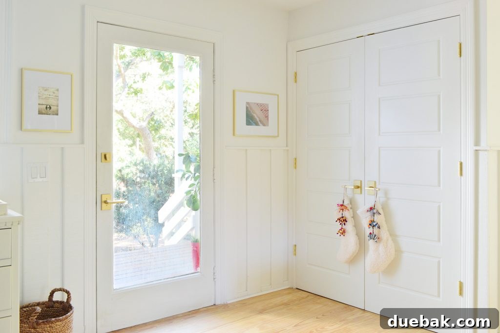 Front Door Next To Laundry Closet With Stockings On Handle
