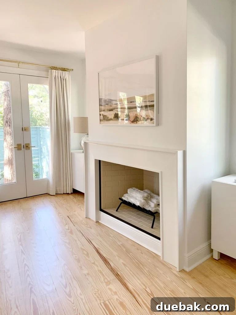 Close-up of the newly built modern fireplace mantel with holiday decorations