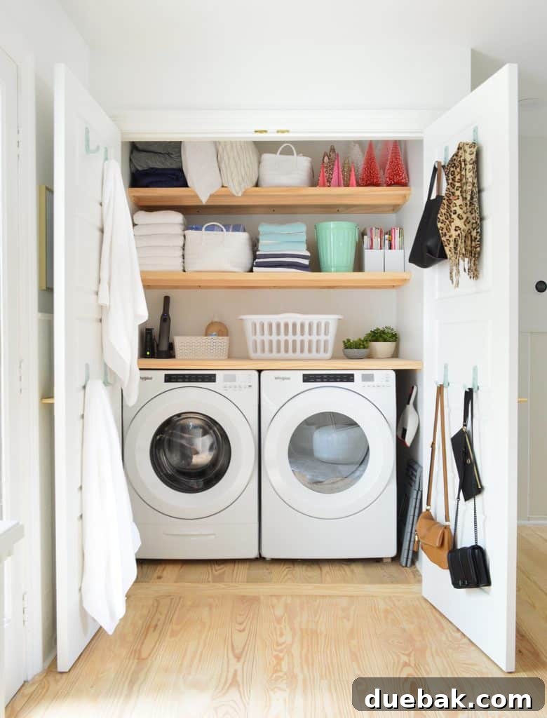 Intimate Comfort: Your Sitting Room Loveseat 12 Laundry room closet open showing wood shelving