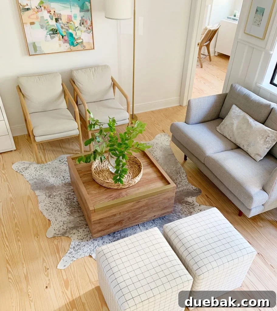 Intimate Comfort: Your Sitting Room Loveseat 17 Overhead view of sitting area with wood coffee table in middle