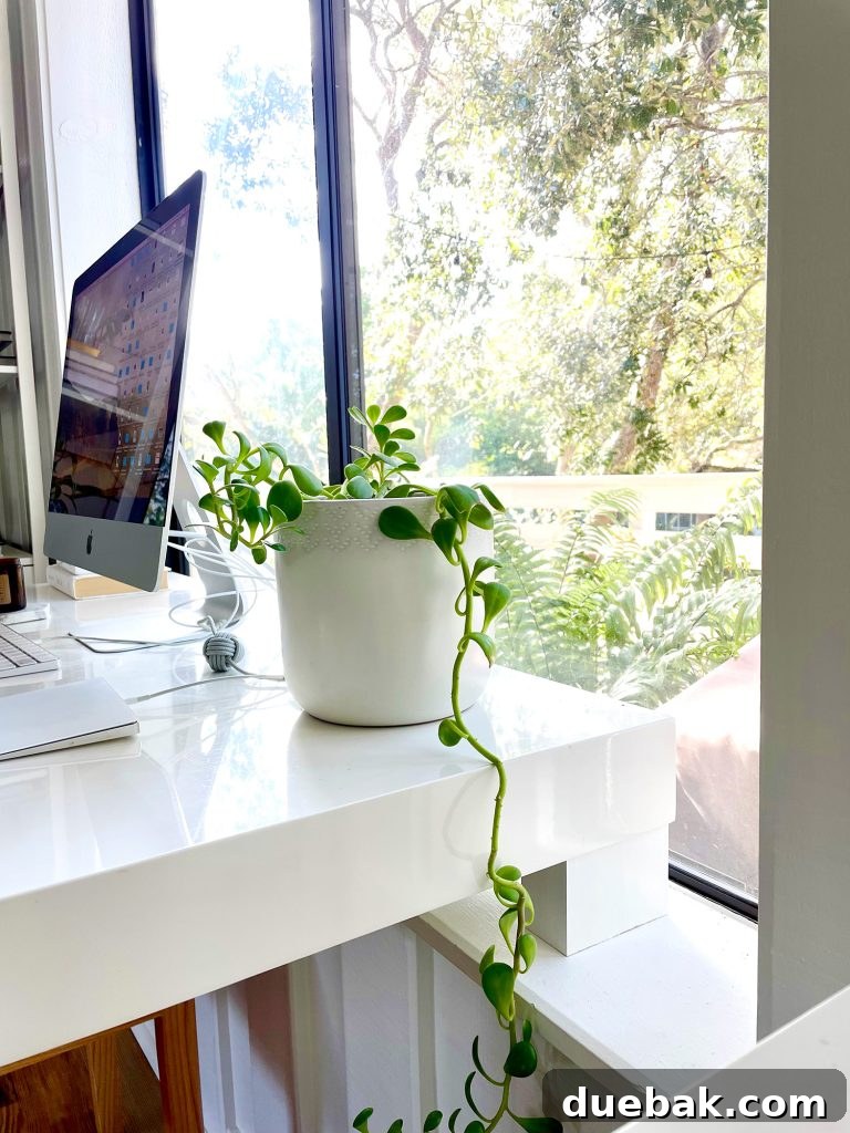 View Out Of Window Behind Office Space Desk In Upstairs Modern Family Room