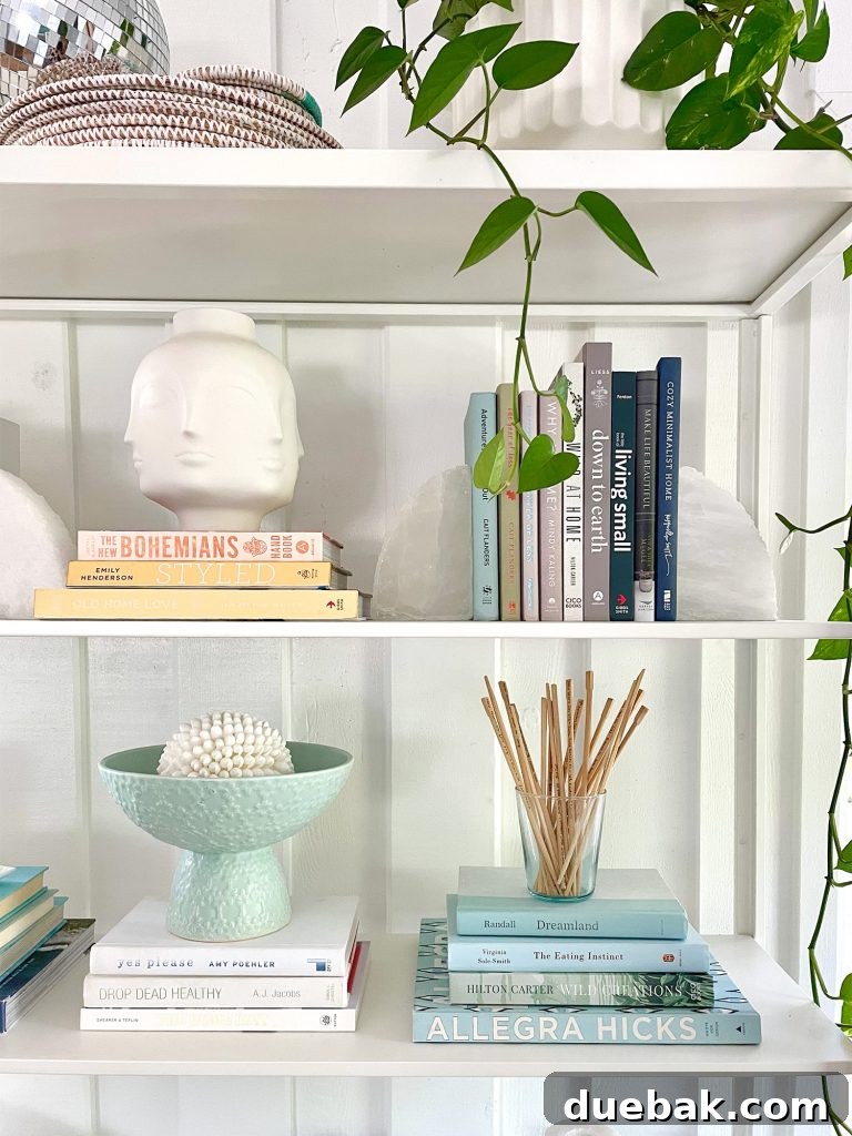 Detail Of Ikea Fjalkinge Shelf Bookcase With Styled Books And Decorative Objects