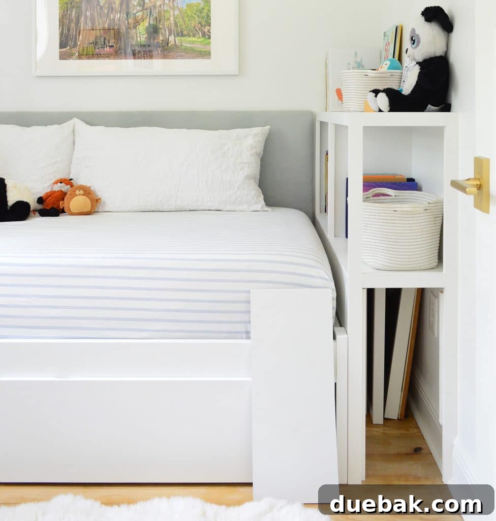Built In Boys Bedroom With Hidden Cubby Storage Compartment Under DIY Bookcase