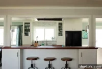 Glass-Front Cabinets, Wood Countertops & Marble Backsplash