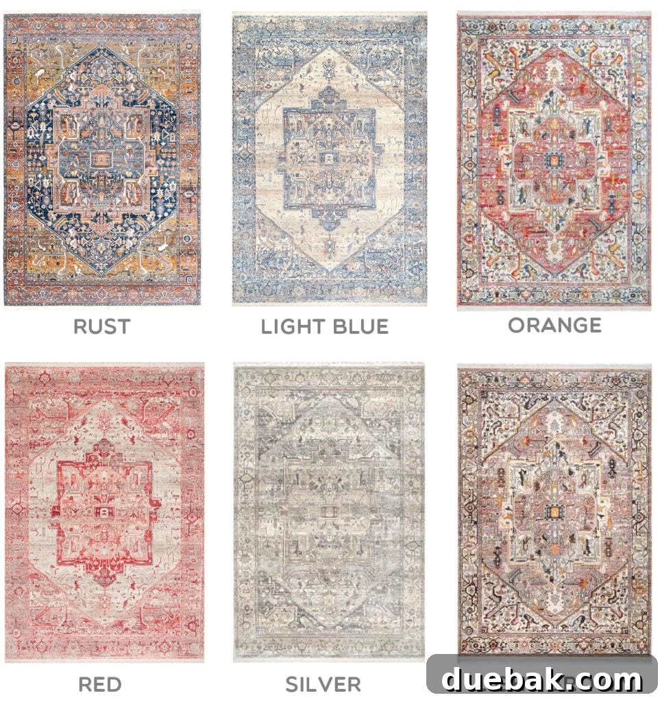 Rug Sizing Guide and Our Favorite Magic Rug Pick 8 Colorways That nuLoom Medallion Rug Is Available In | Rust | Light Blue | Orange | Red | Silver | Light Brown