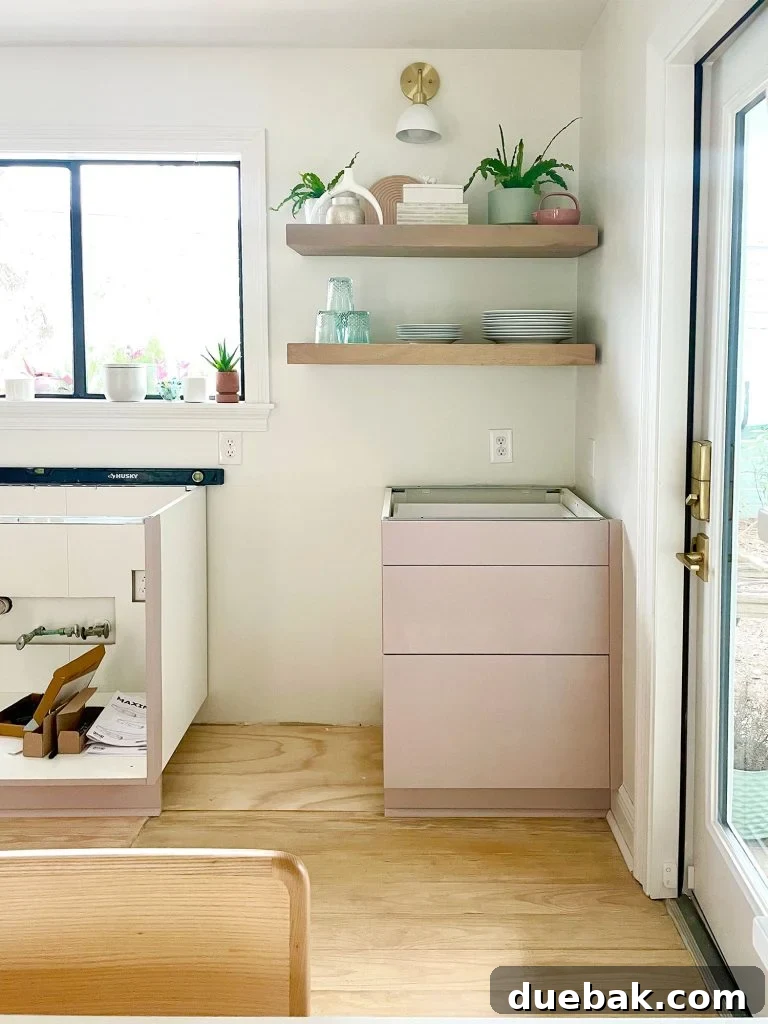 Ikea Kitchen Halfway Assembled With Painted Drawered Cabinet