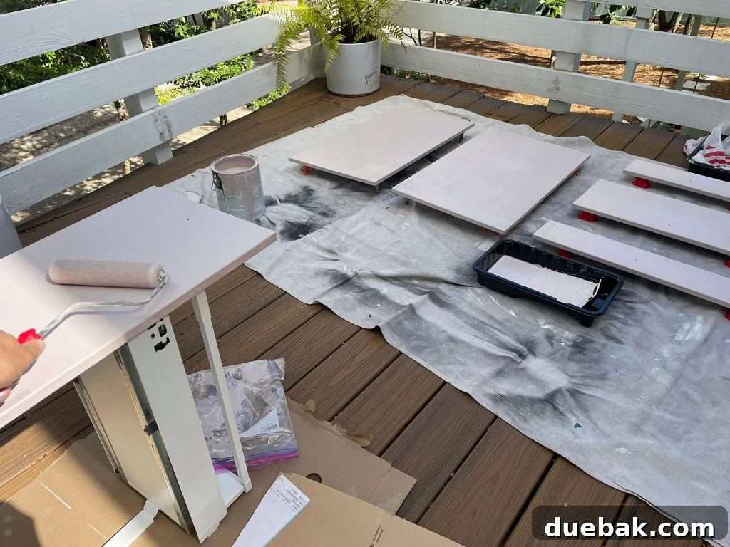 Ikea Cabinet Doors Laid Out On Deck While Being Painted