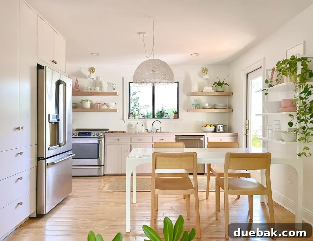 Small Kitchen With White And Mauve Cabinets With Plants