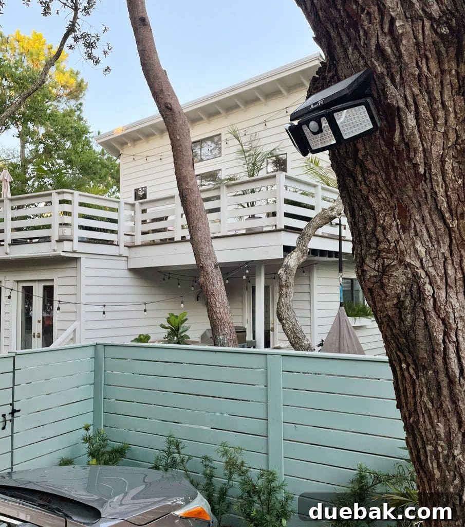 Outdoor Solar Lights: Top Picks for Bright, Long-Lasting Illumination 14 Solar powered flood light mounted above parking area