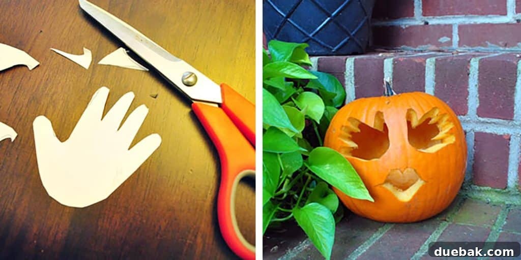 6 Creative Pumpkin Decorating Ideas Kids Will Love 3 Halloween Jack O Lantern Idea With Baby Handprint Stencil For Eyes
