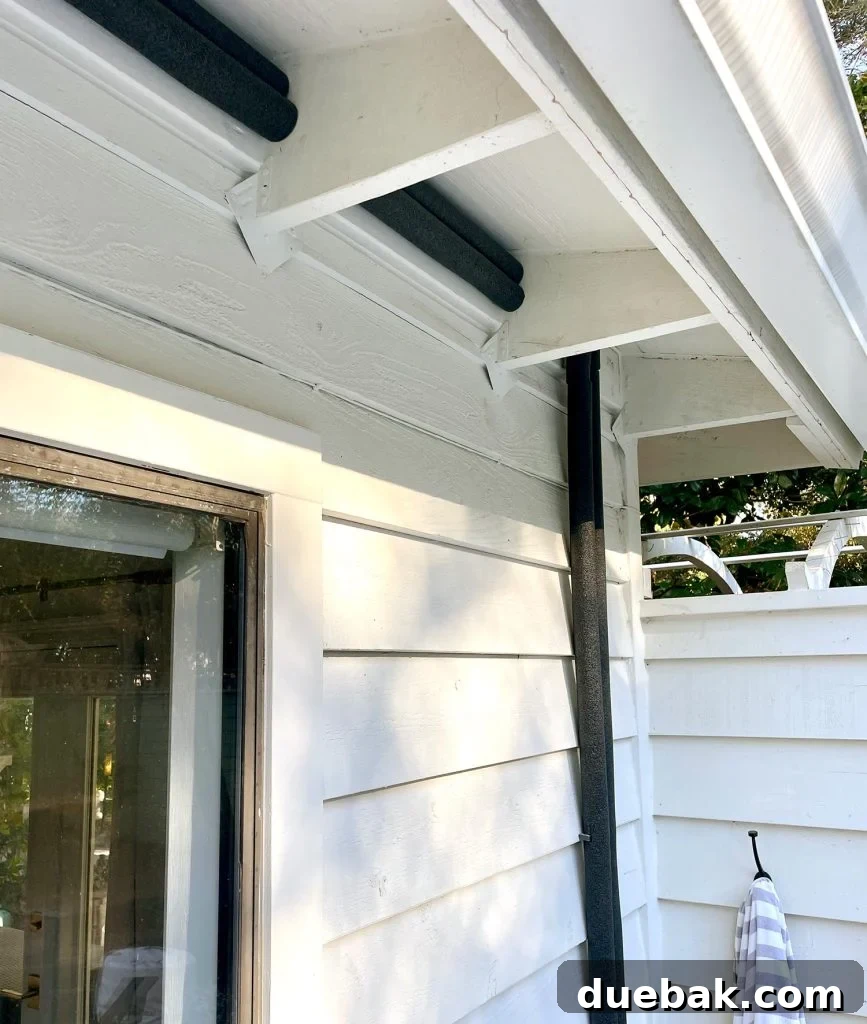 Foam Tube Insulation Covering Outdoor Pipes In Florida Freeze