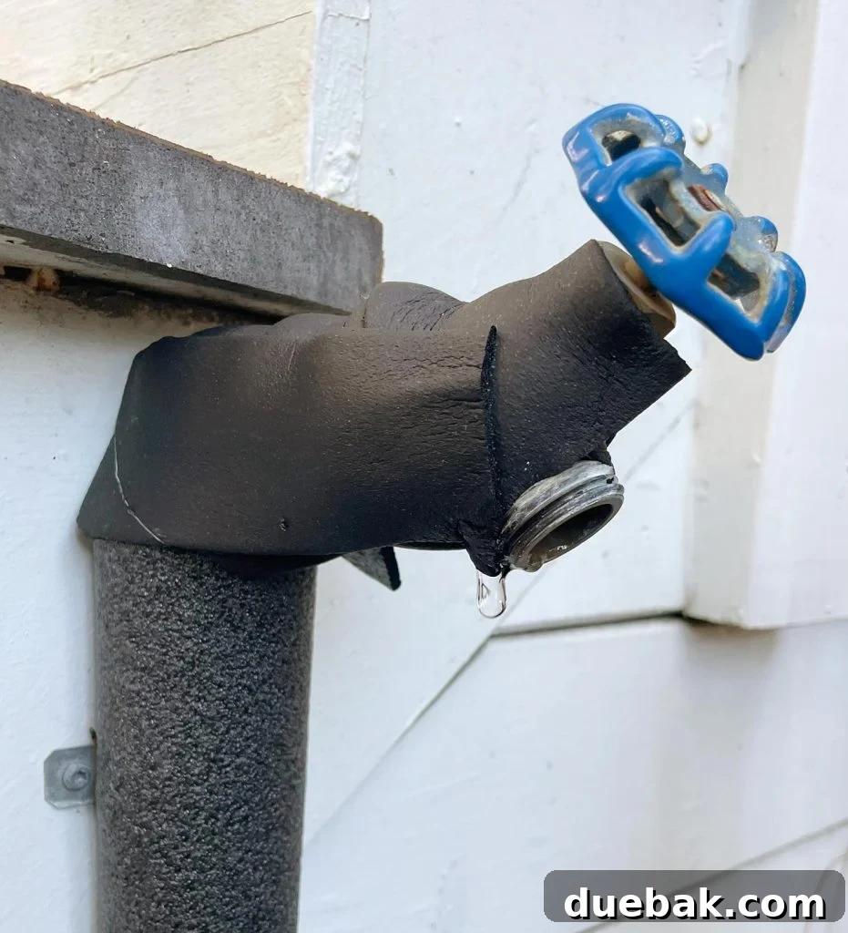Hose Bib Covered In Insulation Tape To Prevent Freezing
