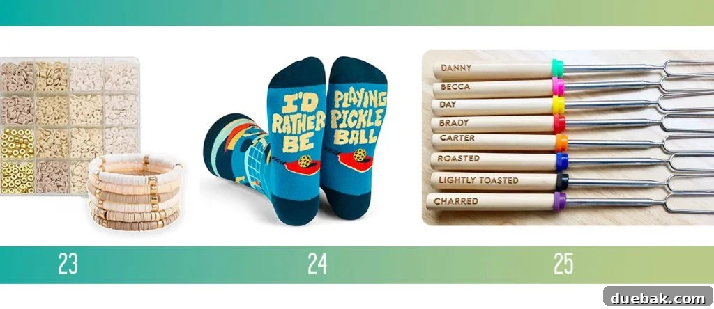 Affordable Holiday Gifts Ideas Bracelet Making Kit Pickeball Socks Personalized Smore Sticks