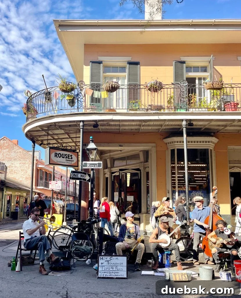 Band Playing On Street Corner In French Quarter New Orleans