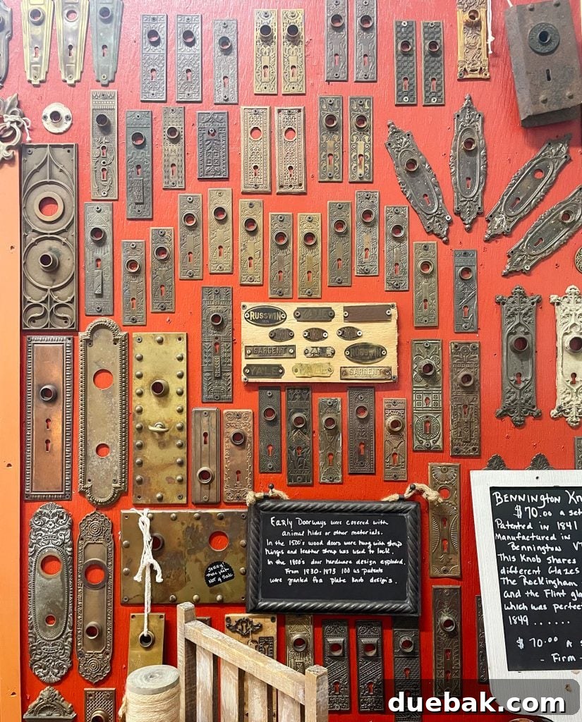 Antique Doorknob Plates On Wall At H Rault Locksmiths New Orleans