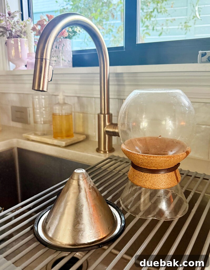 Boden Pour Over Coffee Maker Drying On Over Sink Drying Rack